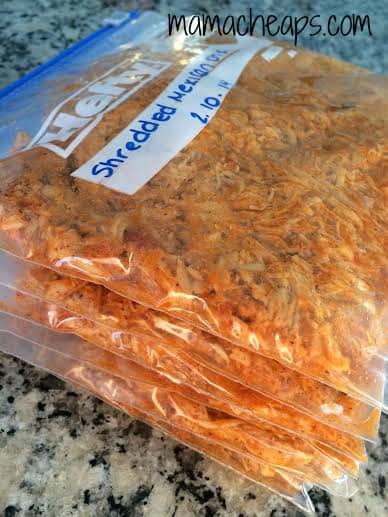 mexican shredded freezer chicken packed up