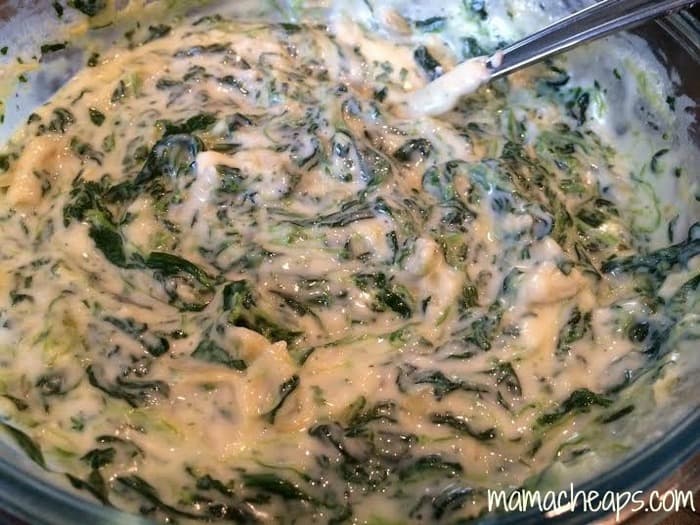 stirring spinach artichoke dip