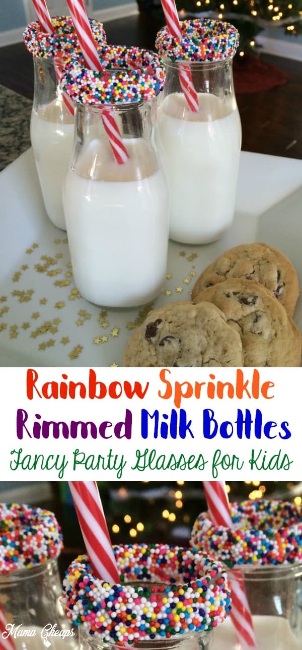 Rainbow Sprinkle Rimmed Milk Bottles