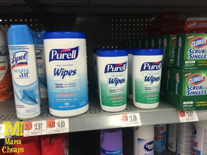 purell hand sanitizer wipes on shelf