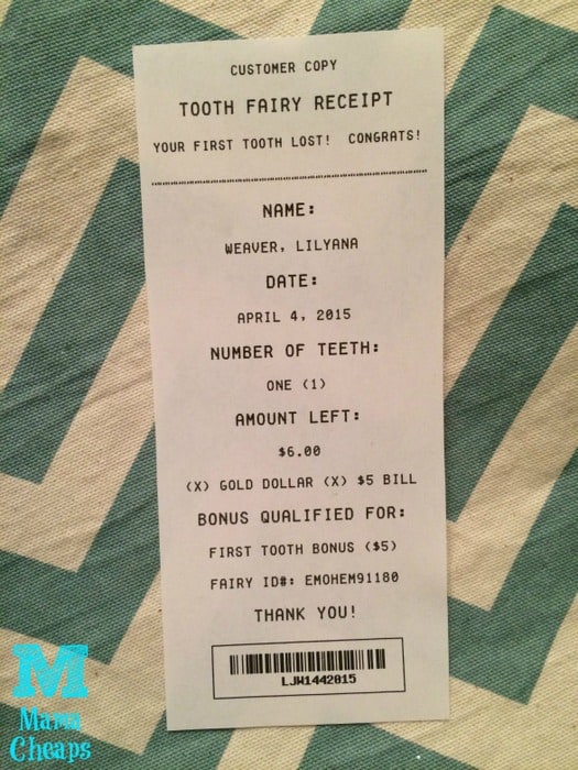 tooth fairy receipt