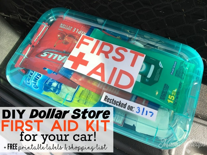 Diy Dollar First Aid Kit For Your Car Free Printable Labels And Ping List Mama S - Diy First Aid Kit For Car