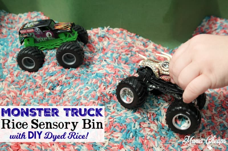 Monster Truck Rice Sensory Bin