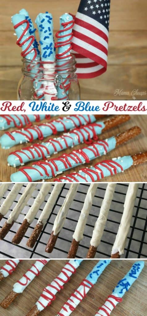 Patriotic Red White Blue Chocolate Pretzels
