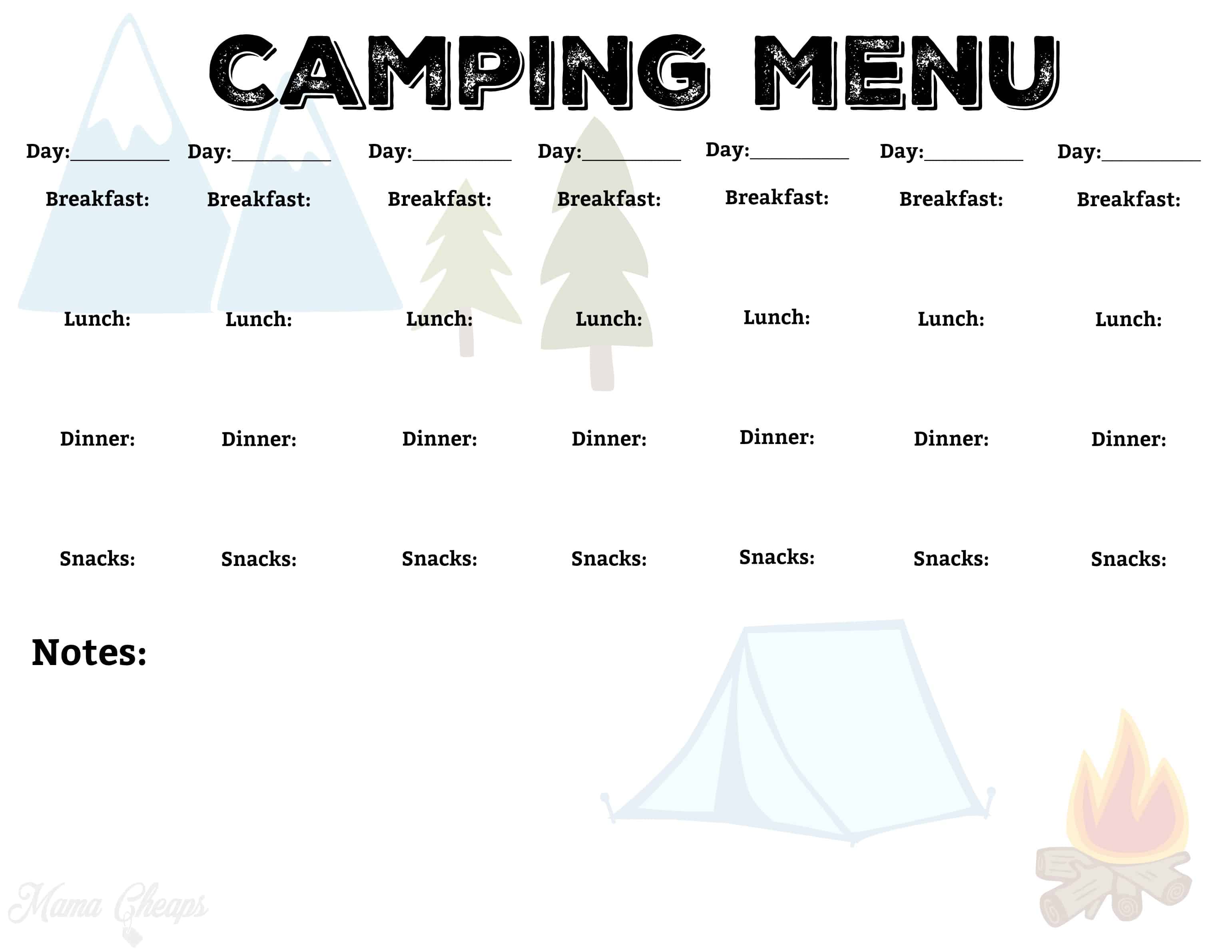 Free Printable Camping Trip Planning Kit - Mama Cheaps® Within Camping Menu Planner Template