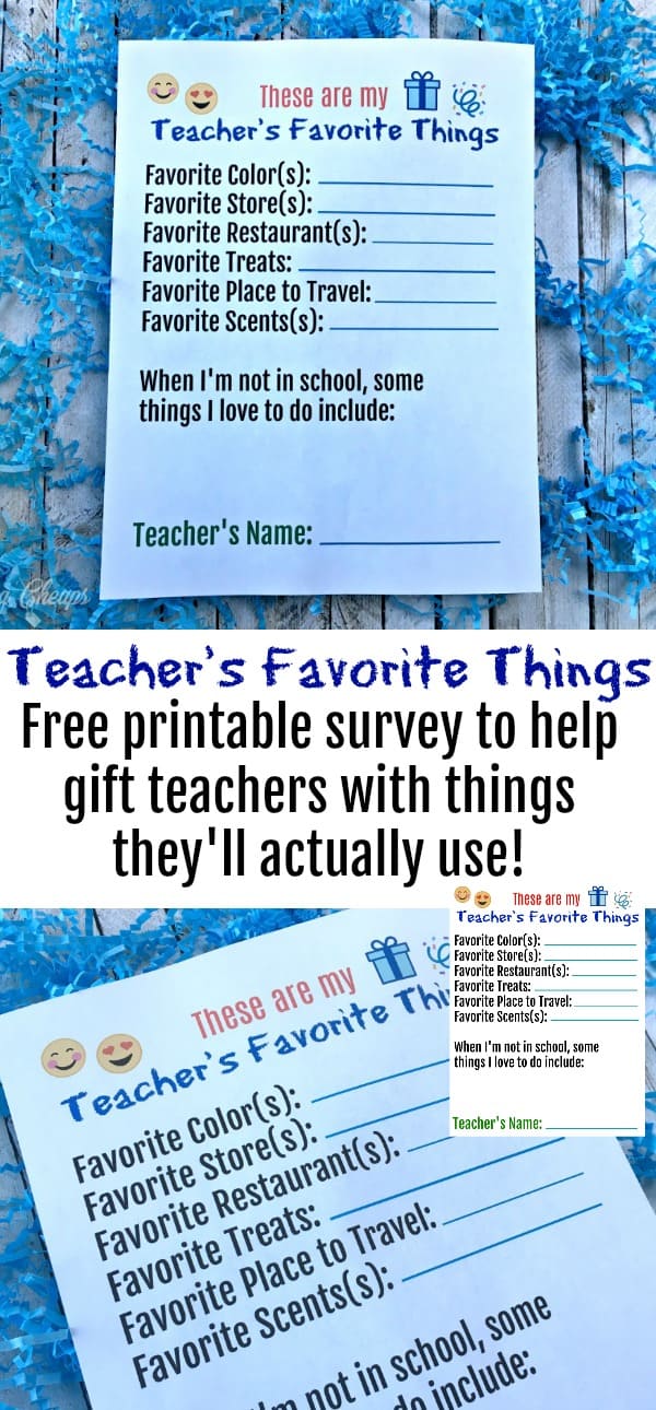 Teachers Favorite Things Printable Survey