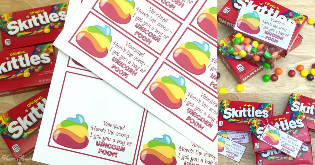 Skittles Unicorn Poop Valentine Printable Tags Mama Cheaps