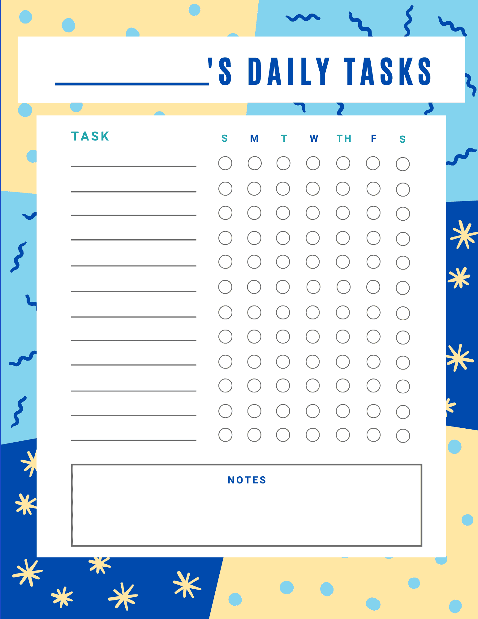 work daily task list template