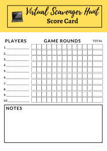 Virtual Scavenger Hunt Score Card