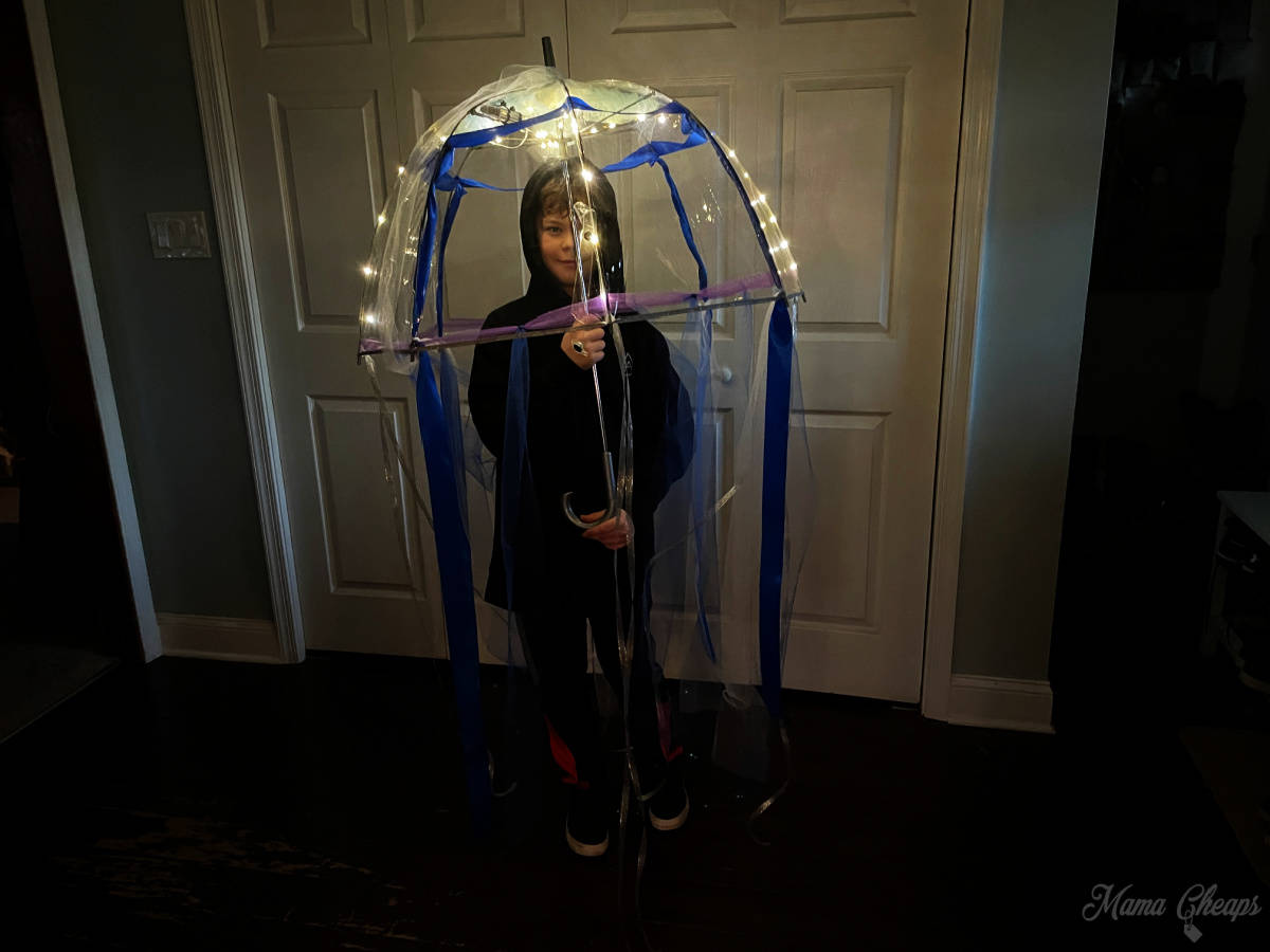 Testing out umbrella jellyfish costume
